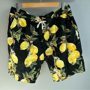 Men’s beachwear lemon yellow/ black resort style shorts approx L size